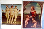 RAFAEL SANZIO : AS Tres Garças -  museu Condé em Paris   e  A BELA JARDINEIRA -  museu do Louvre ; No primeiro as Garças como que dançam em cadência suave e coordenada . No segundo ele bem exprimiu o ideal renascentista que aliava a beleza física à moral. Para ele , o belo físico era o símbolo do belo espiritual.  São duas reproduçoes em papel cartão  produzidas pela BLOCH / ARTE . medidas 27 x 27  cm e 27 x 37 cm.