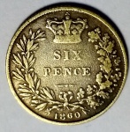 INGLATERRA - SIX PENCE EM PRATA ANO 1860.