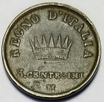 ITÁLIA - 3 CENTÉSIMO DE BRONZE ANO 1812.