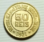BRASIL - 50 RÉIS EM CUNI ANO 1921 - ESCASSO.
