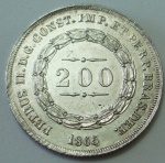 BRASIL - 200 RÉIS DE PRATA ANO 1865.