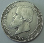 BRASIL - 500 RÉIS DE PRATA ANO 1867.