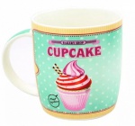 Caneca em porcelana com motivo de CupCake, com capacidade para 320ml. Sem uso e na embalagem original.