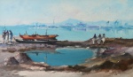 JENNER AUGUSTO  Marina com pescadores  Tecnica  oleo sobre tela  Dimensões  37x61 cm  Ass  canto inferior direito  Datado  1986
