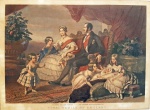 FAMÍLIA IMPERIAL INGLESA - Retrato da Rainha Vitória o Rei e seus filhos. Inglaterra, séc.XIX. Cachê da galeria Art Dealers no fundo. Elegante moldura tipo caixa. Medida total: 30 x 25 cm