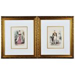 Par de gravuras coloridas e aquareladas representando o Imperador D. Pedro II e a Imperatriz Tereza Christina, titulados e emoldurados em moldura dourada á folha, século XIX. Medidas: 22 x 17 cm(in) ou 44 x 38,5 cm(com moldura).