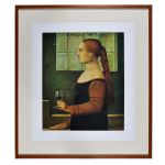 REYNALDO FONSECA  - Serigrafia, mulher com taça de vinho, assinado no c.i.d e numerado 85 / 100.  Em perfeito estado. Meds: 54,0 cm x 47,0 cm (in) e 70,0 cm x 62,0 cm (com moldura)