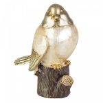 Pássaro decorativo em resina com predominância de apliques madrepérola e belos detalhes na cor dourado. Medida 17x8cm