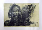 MARCELO GRASSMANN,  Guerreiro, gravura em metal, 30 x 44cm (imagem), assinada e numerada 27/60, com pequenos "amassados" no cie, sem moldura.