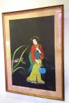 DIVAN 1962. "Gueixa",Elias Divan pintor famoso pela técnica mista oriental de colagem sobre papel, grandes dimensões com vidro e moldura. medindo 90 x 65 cm.