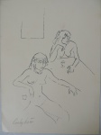 Carlos Leão -  Quadro "Mulheres nuas", técnica de nanquim sobre papel. Ass. Cie. Medidas de 31cm x 23cm. S/ moldura