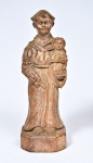 Arte Sacra - Antiga escultura de SANTO ANTÔNIO COM MENINO. Imagem em madeira. Brasil, séc. XX. Alt. 20cm.