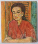Hilda - Quadro "Retrato Feminino", Ost, assinado no cid e datado de 1987. Medidas de 45cmx 40cm. Apresenta desgastes do tempo.