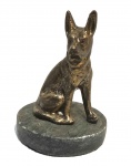 Escultura em bronze dourado representando cachorro, medindo; 10 cm alt.