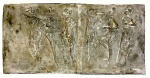 CARYBÉ- escultura de pendurar, placa de cemento adornada por figuras femininas em relevo , assinada pelo artista, medindo 90 x 46 cm.