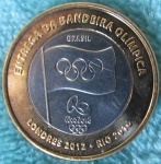 BRASIL - REPÚBLICA - 1 REAL - 2012 - BANDEIRA OLÍMPICA - FC - ESPELHADA