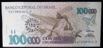 BRASIL - CÉDULA - 100 MIL CRUZEIROS - C/ CARIMBO 100 CRUZEIROS REAIS - C235 - FHC/XIMENES - 1ª SÉRIE