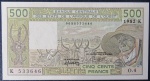 AFRICA OCIDENTAL - CÉDULA - 500 FRANCOS - 1982 - FE