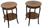 Par de mesas gueridon com gavetas, puxadores e aplicações em bronze - 45 cm diâmetro x 66 cm de altura