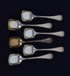Conjunto de seis colheres para sorvete marcado alpaca - med. 14,0 cm. Marcas de uso. No estado.