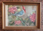 QUADRO -Interessante e  Lindo quadro oriental com figura pássaro e flores., apresenta selo vermelho -  Medidas: 30 x 40,5 cm