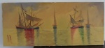 DIORGENIS BEAFOUR, representando marinha, óleo sobre tela, craquelado e apresenta pontos de perda, medindo 30 x 70 cm