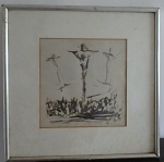 ALCIDES SANTOS COELHO ( assinava, NAVAL ) - aquarela s/ papel ( Crucificação ) med: 20 x 20 cm. C/ biografia do artista no verso - 1996, c/ moldura.