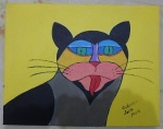 LEITE, CARLUCIO - "O gato" pintura óleo sobre tela, med. 27 x 35cm, assinado e datado CID