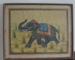 Desenho Indiano sobre papel "Elefante" com Moldura - Med. aprox. 50cm x 30cm