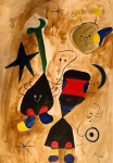 Miró - 1946 - Guache sobre cartão, assinado e datado no C.I.D. Obra med. 59x42cm. Sem  moldura.  (Todas as obras estrangeiras são vendidas como Atribuídas).