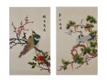 Pendant de quadros apresentando decoração chinesa com pássaros e flores. Século XX. 57 x 33.5 cm. Espólio Ruth Fray Zacharias.