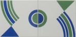 Athos Bulcão (Rio de Janeiro, RJ, 1908 - Brasil, DF, 2008) Painel com dois azulejos do Instituto de Artes da UNB montados em moldura branca com vidro frontal. MI: 15 x 30 cm / ME: 28 x 42 cm.