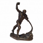 Yevgeny Vuchetich (Rússia, 1908 - 1974) - "Let Us Beat Swords into Ploughshares". Bela escultura russa em bronze, assinada em cirílico e datada 1960. Com inscrições "Dedicado aos meus contemporâneos". 25 cm.