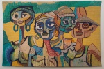 Assinatura não identificada - Exuberante tapeçaria feita e mão em lã, diversamente colorida, representando mulheres. Assinada Silmar(?). 130 x 196 cm.