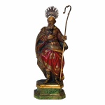 São Joaquim. Imagem esculpida em madeira policromada e dourada. Cajado e resplendor em ouro. Minas Gerais, Séc. XVIII / XIX. 23 cm.
