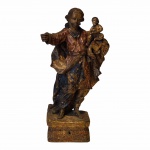 São José de Botas. Imagem esculpida em madeira policromada. Minas Gerais, Séc. XVIII. 28 cm.