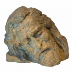 S. Bastos Mello. Cabeça de Cristo esculpida em terracota patinada. Assinada. 18 x 20 cm.