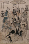 Escola Japonesa (Ass. não decifrada). Pintura sobre papel de arroz. Assinado e selado. 38 x 26 cm.