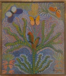 GRAUBEN - Maria Grauben Bomilcar Monte Lima (Ceará, 1889 - Rio de Janeiro, 1972). Borboletas e pássaros. Óleo sobre tela. Acid. 1965. 43 x 37 cm.