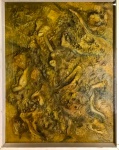 Frans Krajcberg - Quadro folha em alto relevo na cor predominante cobre, dentro de caixa, medindo: 1,05 m x 85 cm