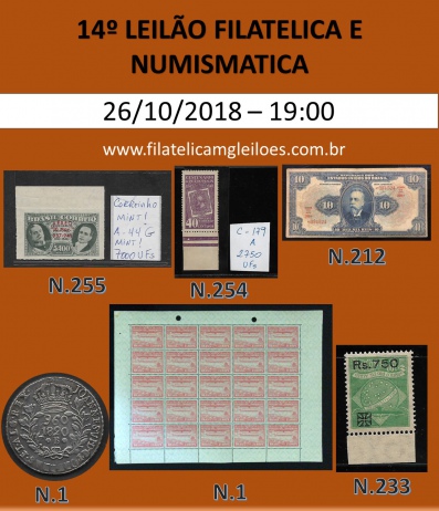 13º Leilão de Filatelia e Numismática Filatélica MG Leilões