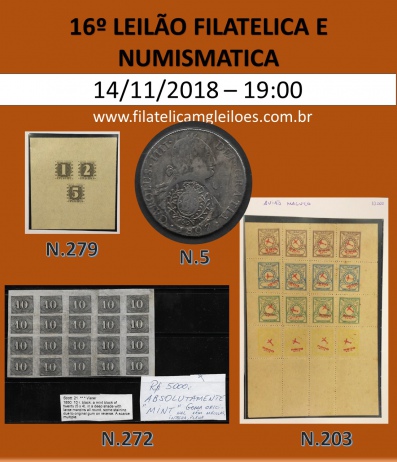 16º Leilão de Filatelia e Numismática Filatélica MG Leilões