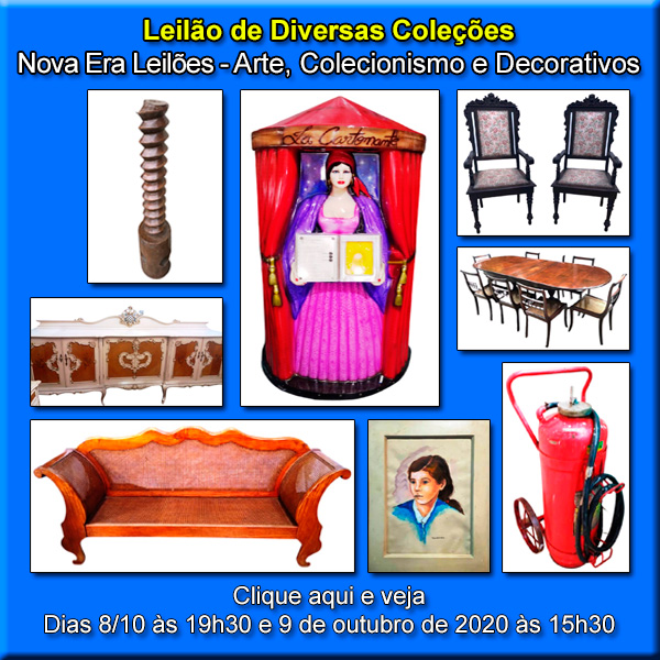 LEILÃO DE ARTE, DIVERSOS E COLECIONISMO - Dias 8 as 19h30 e 9 as 15h30