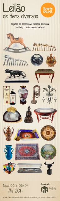 Leilão de itens diversos ( objetos de decoração, tapetes, prataria, cristais, colecionismo e outros)