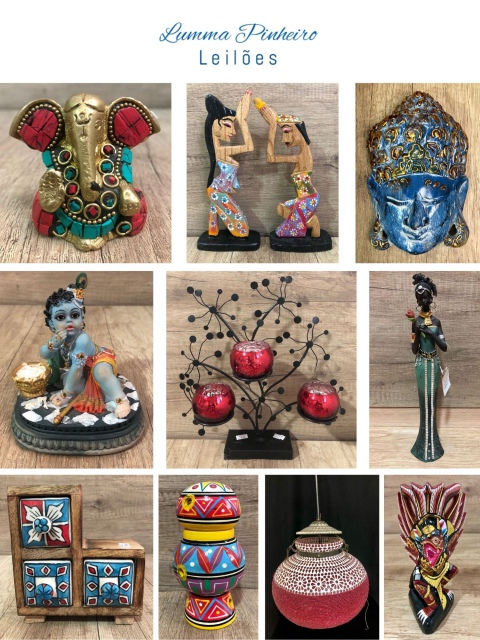 9º Leilão-Índia Obj. Decorativos, instrumentos, Perfumes, Vasos, Cama, Mesa, Roupas, Bolsas etc.