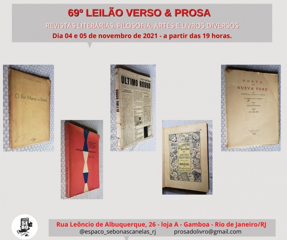 69º LEILÃO VERSO & PROSA: REVISTAS LITERÁRIAS, FILOSOFIA, ARTES E LIVROS DIVERSOS