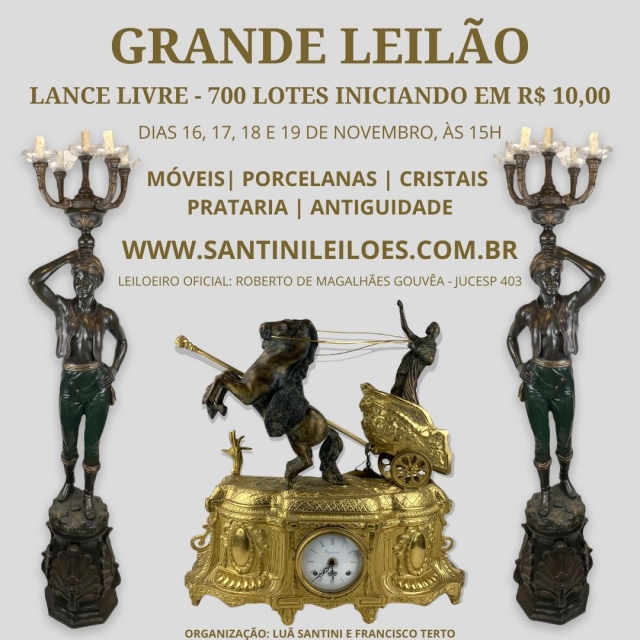 GRANDE LEILÃO DE LANCE LIVRE - ANTIGUIDADES, PORCELANAS, CRISTAIS, MÓVEIS...