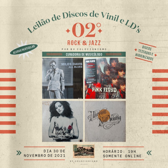 II LEILÃO DE DISCOS DE VINIL e LDs. ACERVO PARTICULAR: ROCK e JAZZ, CURADORIA DE MUSICÓLOGO