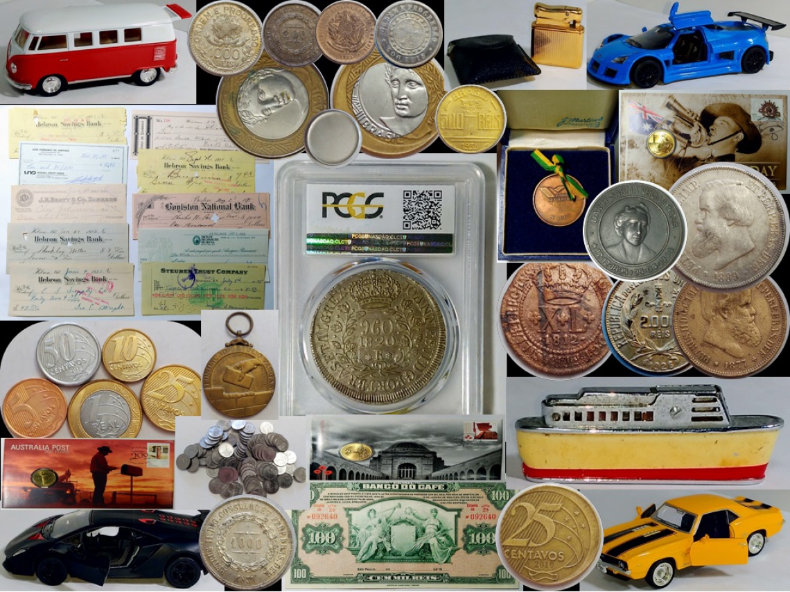 Leilão Coleção Santos - moedas, medalhas, cheques antigos, carrinhos e afins
