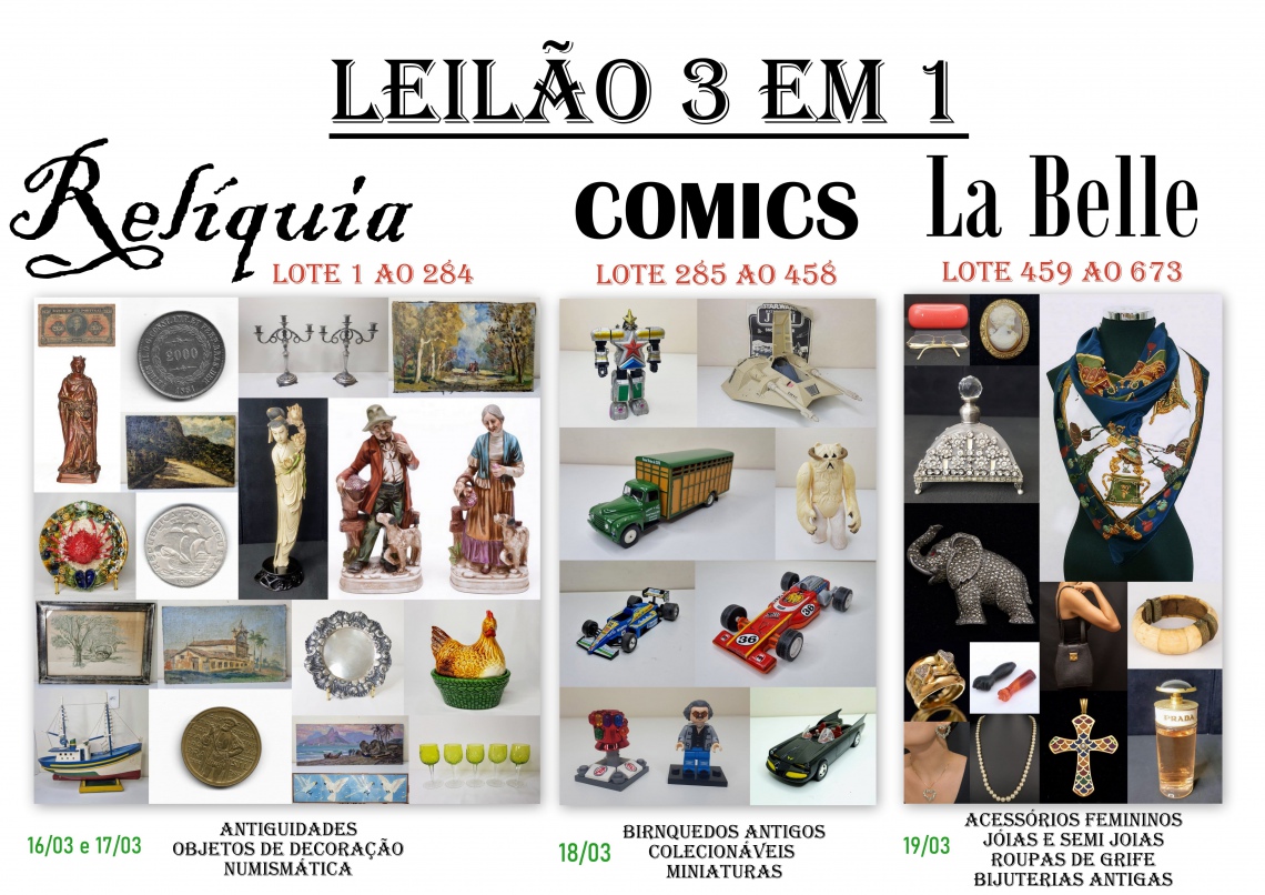 Relíquia, Comics e La Belle apresentam GRANDE LEILÃO 3 em 1